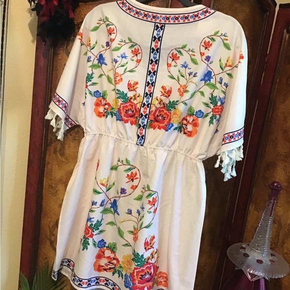 Yellow and Red V-Neck Dolman Sleeve Mini Sundress - Picture 2 of 6